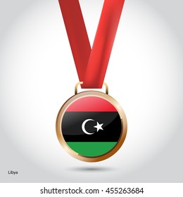 Libya Flag in Bronze Medal. Vector Illustration. RIO Olympic Game Bronze Medal. Vector Illustration