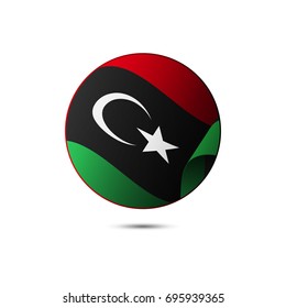 Libya flag button with shadow on a white background. Vector illustration.