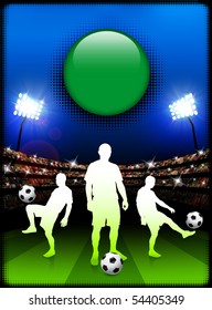 Libya Flag Button with Soccer Match in Stadium Original Illustration