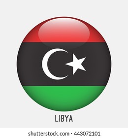 Libya flag in circle shape. Transparent,glossy,glass button