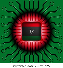 Libya Flag Circuit Board Microchip - Tech and Nation Design