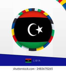Libya Flag with Colorful Circle Border. Vector icon.