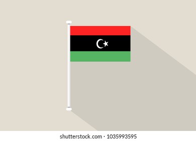 Libya Flag With Flagpole,vector Illustration