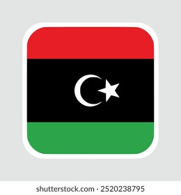 Libya flag, flat vector square with rounded corners and white border. vector illustration	