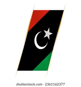 Libya flag in the form of a banner with waving effect and shadow. Modern vector design.