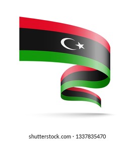 Libya flag in the form of wave ribbon vector illustration on white background.
