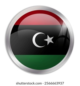 Libya flag - glossy circle button displays a colorful flag representing a country cultural identity and heritage. The essence of national pride and unity.