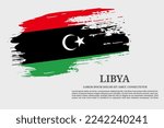 Libya flag grunge brush and text poster, vector