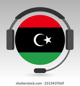 Libya flag with headphones, support sign. Vector illustration.