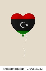 Globo de corazón de bandera de Libia flotando sobre un fondo aislado, un símbolo patriótico de amor por el país.