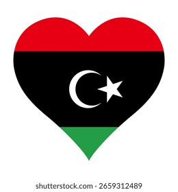 Libya flag heart shaped icon digital vector illustration. National flag of Libya. Love flag icon.