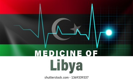 Libya flag and heartbeat line illustration. Medicine of Libya with country name