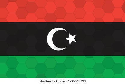 Libya flag illustration. Futuristic Libyan flag graphic with abstract hexagon background vector. Libya national flag symbolizes independence.