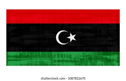 Libya flag isolated on white background. Vector illustration in grunge style.