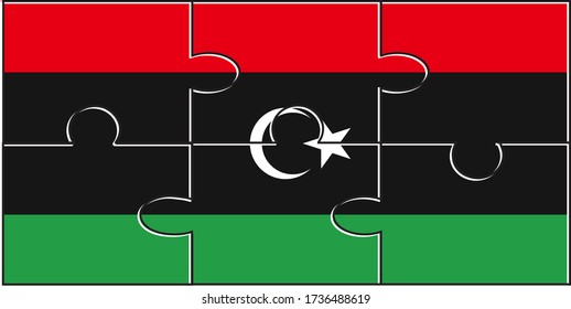 Libya Flag Jigsaw Puzzle. Vector illustration. 6 pieces of puzzles. Simple puzzles for kids