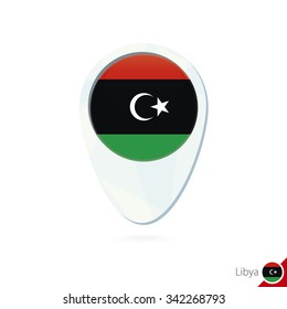 Libya flag location map pin icon on white background. Vector Illustration.