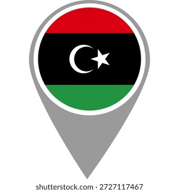 Libya flag location pin, Libya flag on location pin, Libya map pointer in high quality