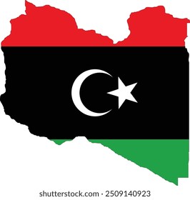 Libyen-Flagge auf der Karte, Libyen-Karte mit Flagge, Länderkarte, Libyen-Karte mit Flagge, Nationalflagge Libyen
