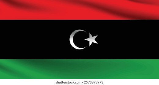 Libya flag official colors and proportion digital vector illustration. Pleated flag.