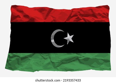 Bandera libia sobre el vector de papel desmilado, espacio de copia, concepto de logotipo de país, bandera libia con papel de textura arrugado, idea de reciclaje gráfico de símbolo de nación, vector simple, diseño plano