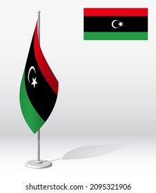 LIBYA flag on flagpole for registration of solemn event, meeting foreign guests. National independence day of LIBYA. Realistic 3D vector on white