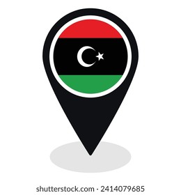 Libya flag on map pinpoint icon isolated. Flag of Libya