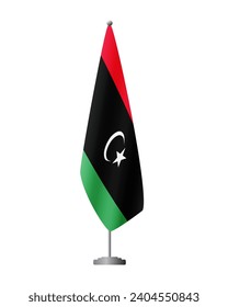 Libya flag on flag stand for official meetings, transparent background, vector
