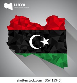 Libya flag overlay on Libya map with polygonal and long tail shadow style (EPS10 art vector)