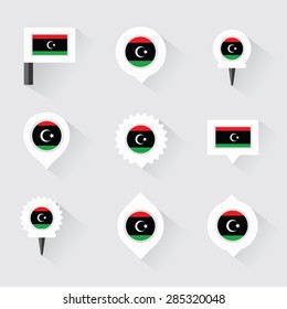 libya flag and pins for infographic, and map design