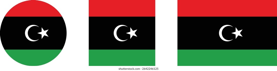 Libya flag PNG vector. Libya square and round icon isolated on transparent PNG background. Libya flag icon.