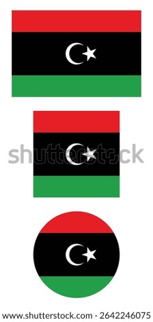 Libya flag PNG vector. Libya square and round icon isolated on transparent PNG background. Libya flag icon.