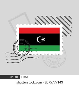 Libya flag postage stamp. Isolated vector illustration on grey post stamp background and specify is vector eps10.