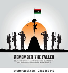 Libya flag in remember the fallen flag for morning sun and army design