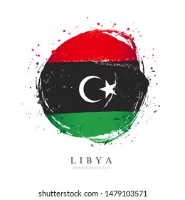 Libya flag in the shape of a big circle. Vector illustration on a white background. Brush strokes are drawn by hand. Independence Day.