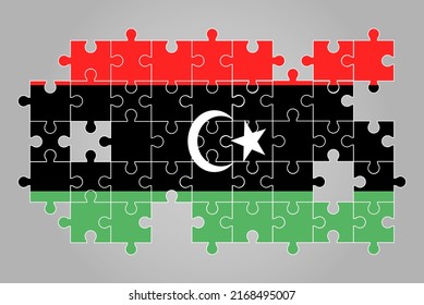 Libya flag shape of jigsaw puzzle vector, puzzle map, Libya flag for children and classroom, country logo asset, solve problem concept, flat design