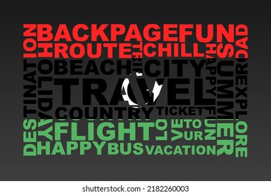 Libya flag shape of travel keywords, travel concept, abroad vacation idea, simple flat design, Libya flag mask on holiday words, tourism banner