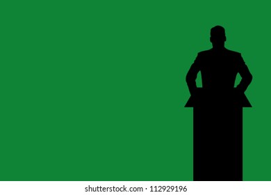 The Libya Flag with a Silhouette of a man giving a speech