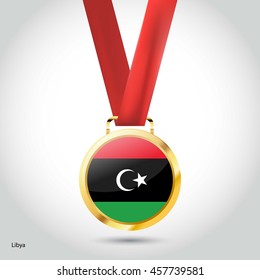 Libya Flag in Silver Medal. Vector Illustration. RIO Olympic Game gold Medal. Vector Illustration