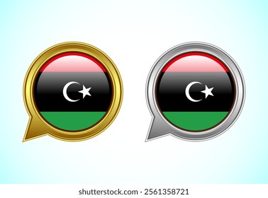 Libya flag speech bubble. Speaking flag icon in gold and silver color