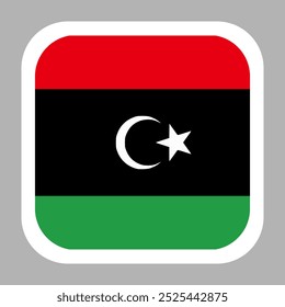 Libya flag square flat vector with rounded corners and white border, vector illustration