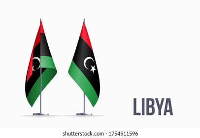 Libya flag state symbol isolated on background national banner. Greeting card National Independence Day of the State of Libya. Illustration banner with realistic state flag.