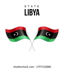 Libya flag state symbol isolated on background national banner. Greeting card National Independence Day of the State of Libya. Illustration banner with realistic state flag.