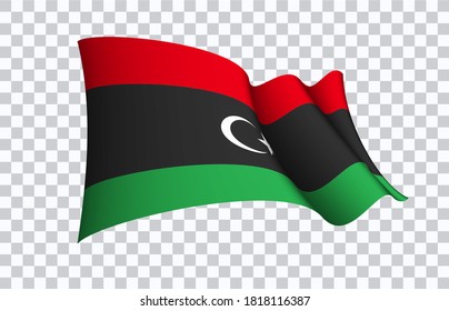 Libya flag state symbol isolated on background national banner. Greeting card National Independence Day of the State of Libya. Illustration banner with realistic state flag.