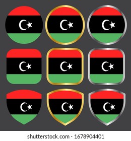 libya flag vector icon set with gold and silver border