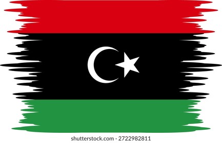 Bandeira da Líbia com escova de aquarela ou traçado de pincel ou papel rasgado em alta qualidade