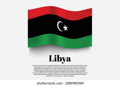 Bandera de Libia ondeando un formulario sobre fondo gris. Ilustración vectorial.