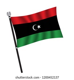 Libya flag , flag of Libya waving on flag pole, vector illustration EPS 10.

