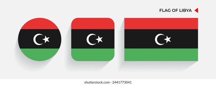 Libya Flags arranged in round, square and rectangular shapes