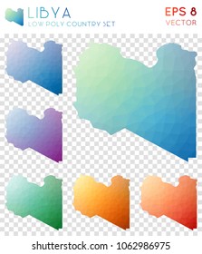 Libya geometric polygonal, mosaic style country maps collection. Positive low poly style, modern design for infographics or presentation.