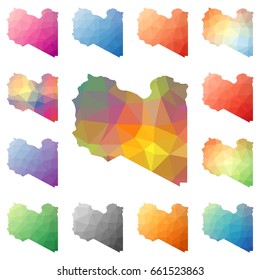Libya geometric polygonal, mosaic style maps collection. Bright abstract tessellation, low poly style, modern design. Libya polygonal maps for your infographics or presentation.